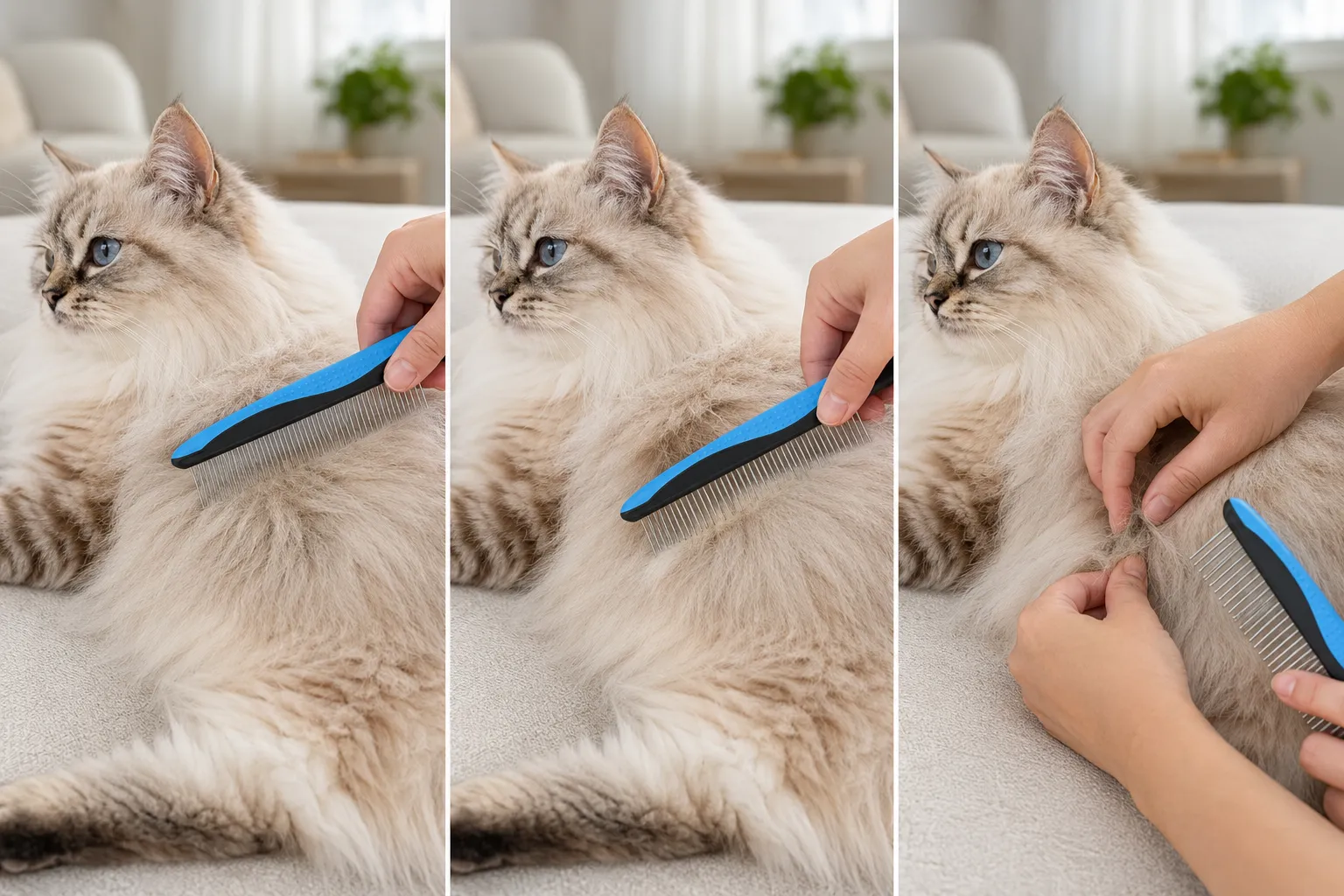 Stop and inspect when a metal grooming comb catches