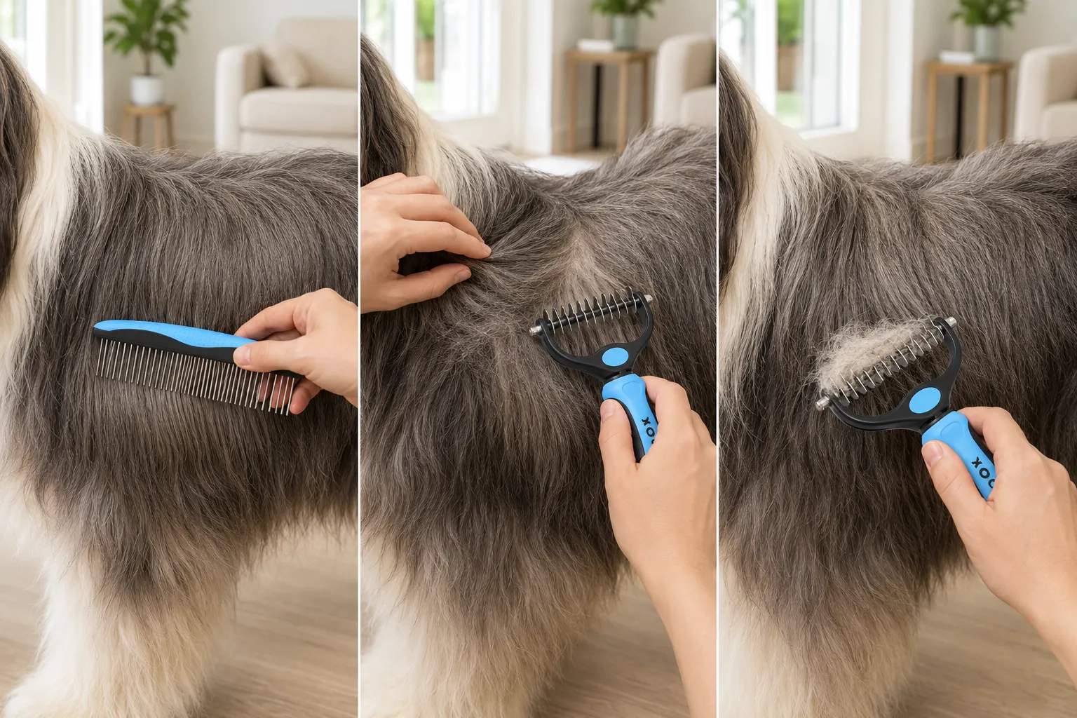 Functions of the Docrok rake and metal grooming comb