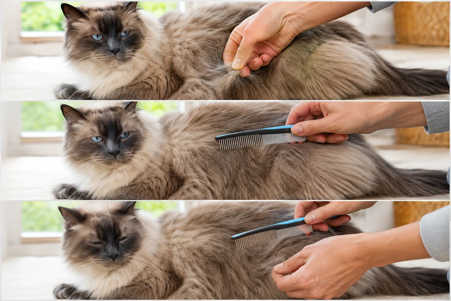 Using the wide side of the Docrok metal comb to check a tangle